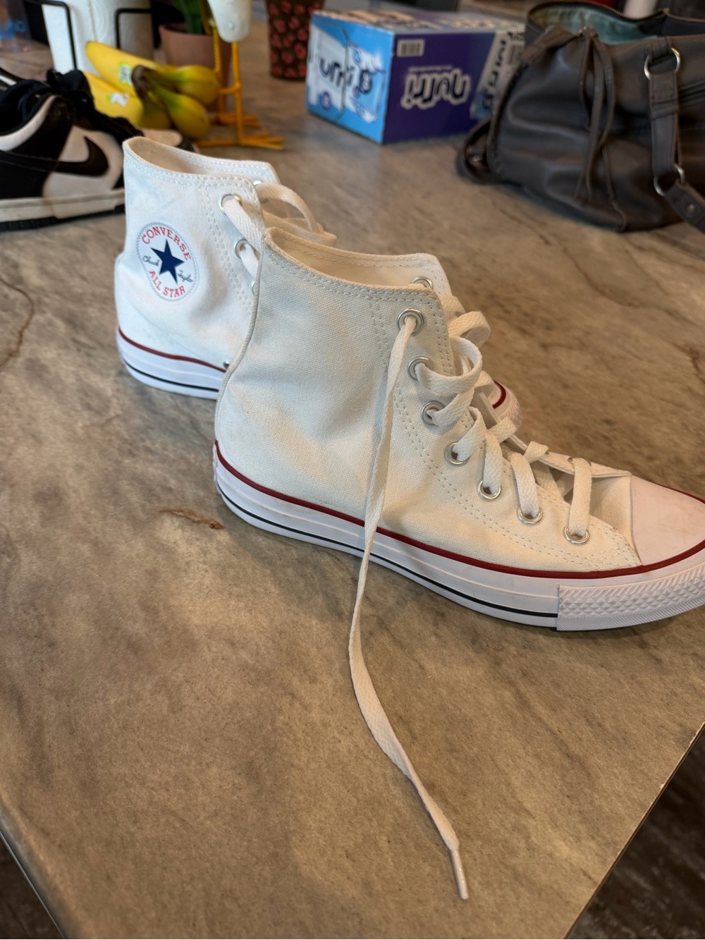 Converse White High Top Sneakers with Red Trim - Picture 3 of 4